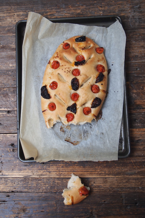 Foccacia with garlic, cherry tomatoes and dried tomatoes